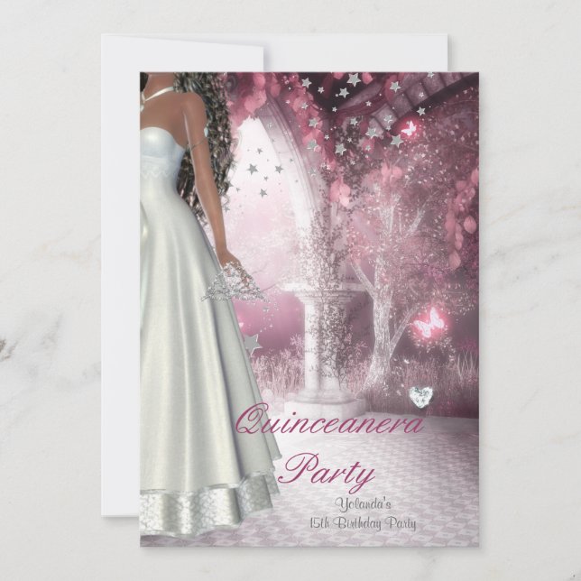 Invitation Quinceanera 15e Anniversaire Robe blanche (Devant)