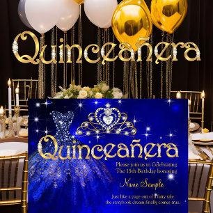 Invitation Quinceanera 15e Anniversaire Robe Bleu Foncé Diadè