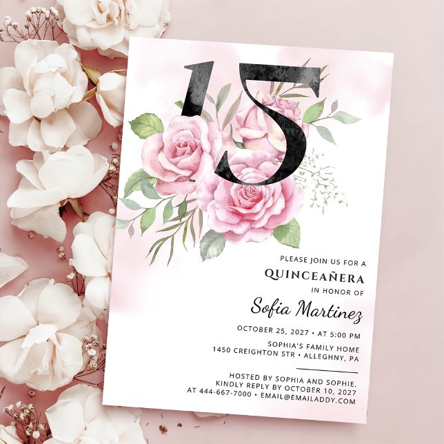 Invitation Quinceanera 15e anniversaire Rustique Floral (Créateur téléchargé)