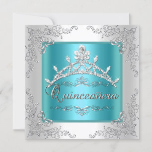 Invitation Quinceanera 15e anniversaire Turquoise Bleu Argent