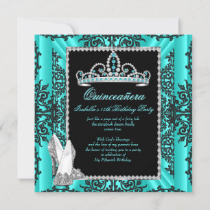 Invitation Quinceanera 15e anniversaire Turquoise bleu noir d