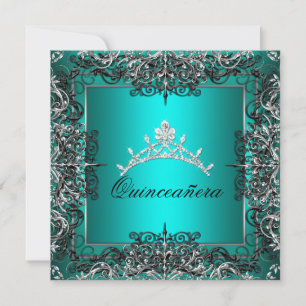 Invitation Quinceanera 15e anniversaire Turquoise bleu noir d