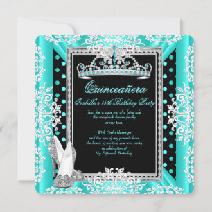Invitation Quinceanera 15e anniversaire Turquoise points bleu