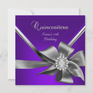 Invitation Quinceanera 15e Bow gris argenté bleu violet