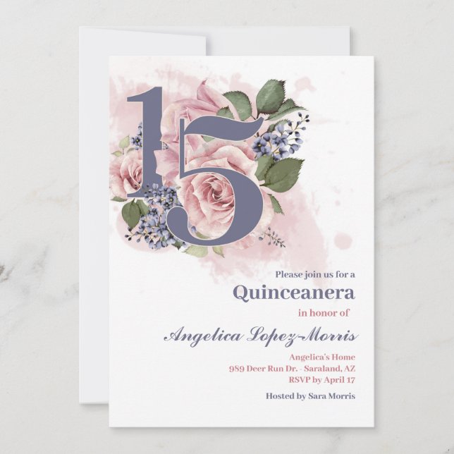 Invitation Quinceañera 15e Chic Floral (Devant)