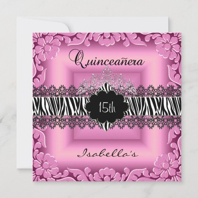 Invitation Quinceanera 15e dentelle blanche blanche noire noi (Devant)