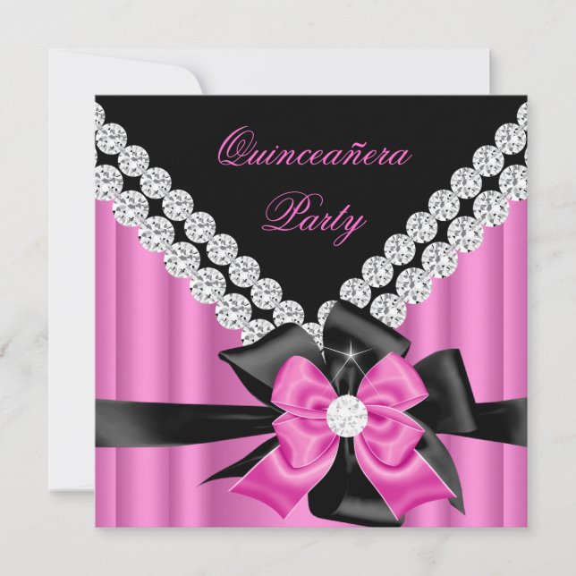 Invitation Quinceanera 15e Diamants noirs en argent rose (Devant)