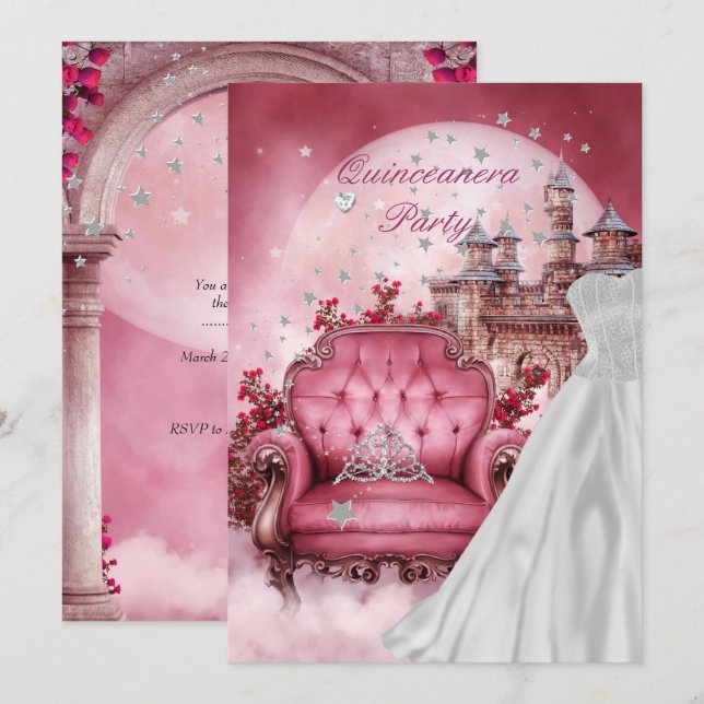 Invitation Quinceanera 15e fête d'anniversaire (Devant / Derrière)