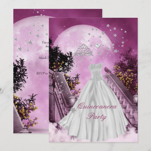 Invitation Quinceanera 15e fête d'anniversaire (Devant / Derrière)
