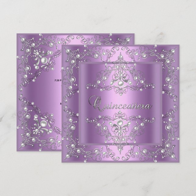 Invitation Quinceanera 15e fête d'anniversaire Lilac Pearl (Devant / Derrière)