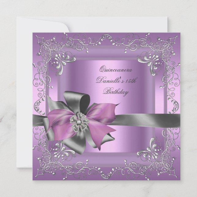 Invitation Quinceanera 15e fête d'anniversaire Lilac Pink Sil (Devant)