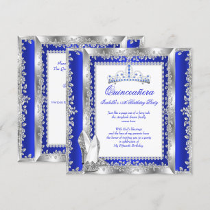 Invitation Quinceanera 15e fête d'anniversaire Royal Blue Sil