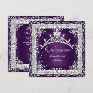 Invitation Quinceanera 15e fête d'anniversaire Silver Purple