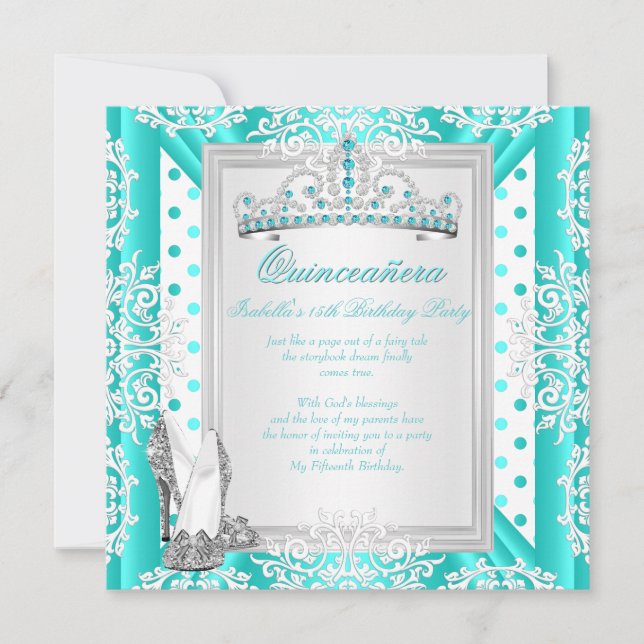Invitation Quinceanera 15e fête d'anniversaire Spots bleus Tu (Devant)