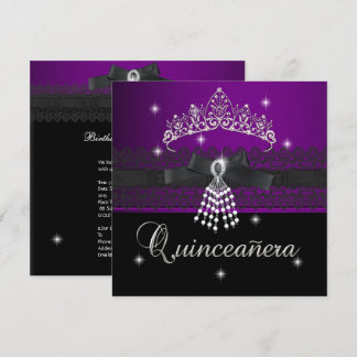 Invitation Quinceanera 15e fête d'anniversaire violet noir