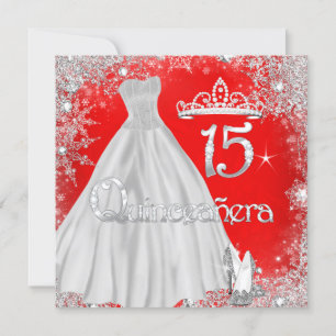 Invitation Quinceanera 15e Fête des flocons d'argent rouge