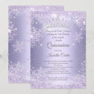 Invitation Quinceanera 15e hiver du flocon de neige violet Li