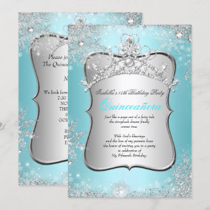 Invitation Quinceanera 15e Hiver Merveilleux Argent Bleu 2