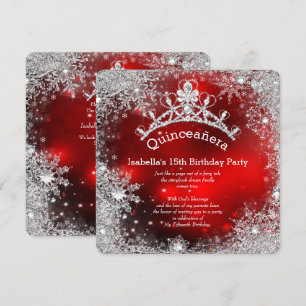 Invitation Quinceanera 15e hiver Wonderland Argent Rouge