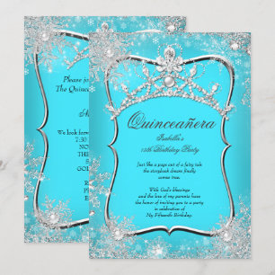 Invitation Quinceanera 15e hiver Wonderland Argent Turquoise