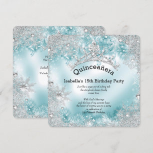 Invitation Quinceanera 15e hiver Wonderland Argent Turquoise 