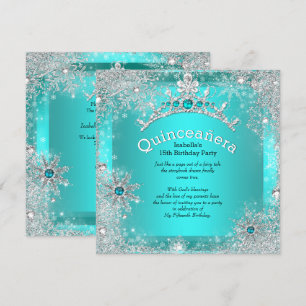 Invitation Quinceanera 15e hiver Wonderland Argent Turquoise 