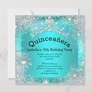 Invitation Quinceanera 15e hiver Wonderland Argent Turquoise 