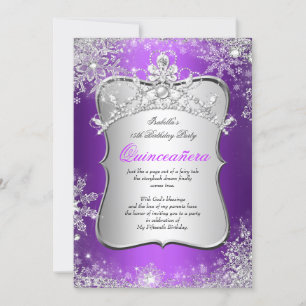 Invitation Quinceanera 15e hiver Wonderland Argent violet