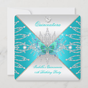 Invitation Quinceanera 15e papillon argenté Turquoise Tiara 3