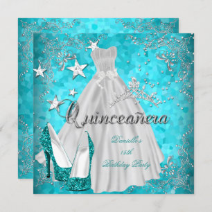 Invitation Quinceanera 15e Parties scintillant Turquoise de S
