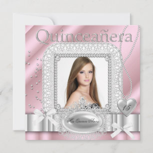Invitation Quinceanera 15e Perle de dentelle blanche rose pho