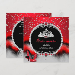Invitation Quinceanera 15e Pied Rouge Pearl Glamor talons