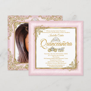Invitation Quinceanera 15e Porte-photos rose pâle