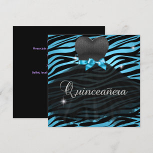 Invitation Quinceanera 15e Robe bleue noire Zèbre