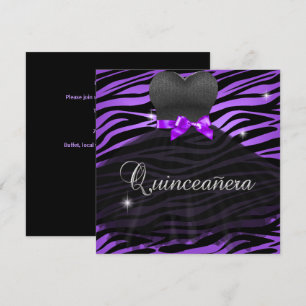 Invitation Quinceanera 15e Robe violette noire Zèbre