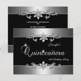 Invitation Quinceanera 15e Soirée de Bijoux en argent noir él