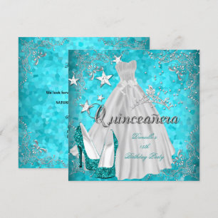 Invitation Quinceanera 15e Teinté de sarcelle Paillettes
