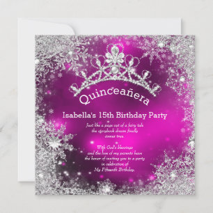 Invitation Quinceanera 15e Winter Wonderland Argent rose