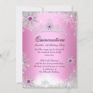 Invitation Quinceanera 15e Winter Wonderland Argent rose