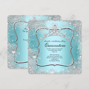 Invitation Quinceanera 15e Winter Wonderland Silver Blue