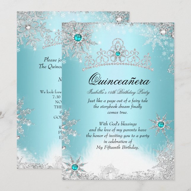 Invitation Quinceanera 15e Winter Wonderland Silver Blue 2 (Devant / Derrière)