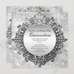 Invitation Quinceanera 15e Winter Wonderland Silver White