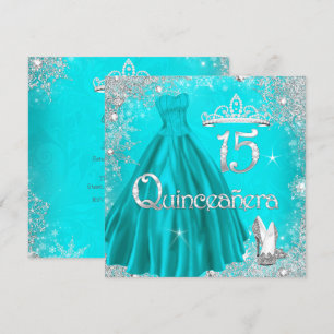 Invitation Quinceanera 15ème Aqua Silver Snowflakes Party 2