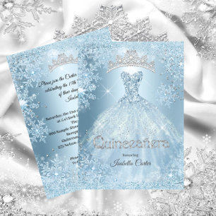 Invitation Quinceanera 15ème Cendrillon Flocon de Neige Bleu 