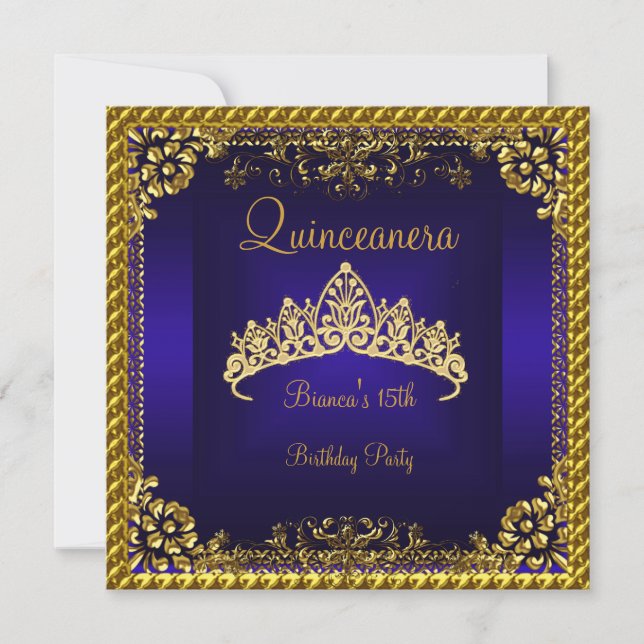 Invitation Quinceanera 15ème Deep Blue Gold Diamond Tiara (Devant)