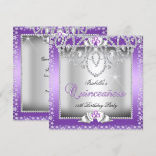 Invitation Quinceanera 15ème Diamant d'Argent Violet Tiara