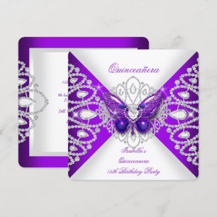 Invitation Quinceanera 15ème papillon pourpre Tiara Party 2