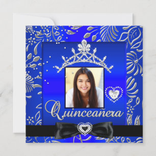 Invitation Quinceanera 15ème Parti Blue Silver Damask Photo