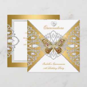 Invitation Quinceanera 15ème Parti Gold White Butterfly Tiara