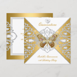 Invitation Quinceanera 15ème Parti Gold White Butterfly Tiara